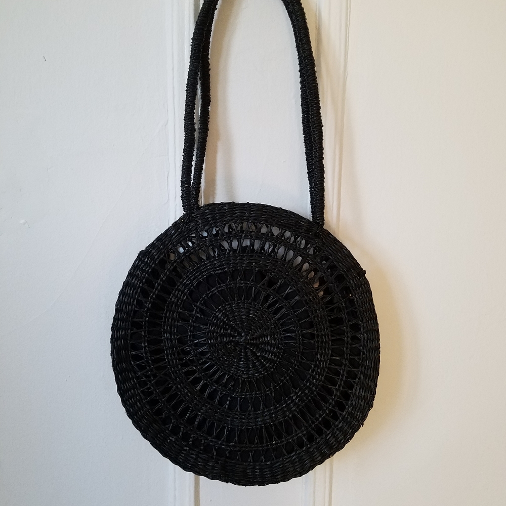 Boho Black Straw Bag